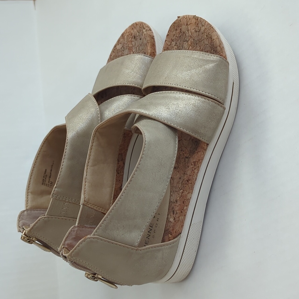 Adrienne Vittadini Sport Claud Metallic Cork Zip Heel Sandal 7.5M Metallic Taupe - Picture 5 of 16